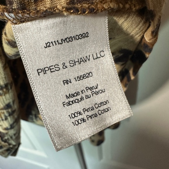 Veronica Beard Porter Leopard Puff Sleeve Tee Brown Womens Med Boho Pima Cotton - Picture 4 of 5